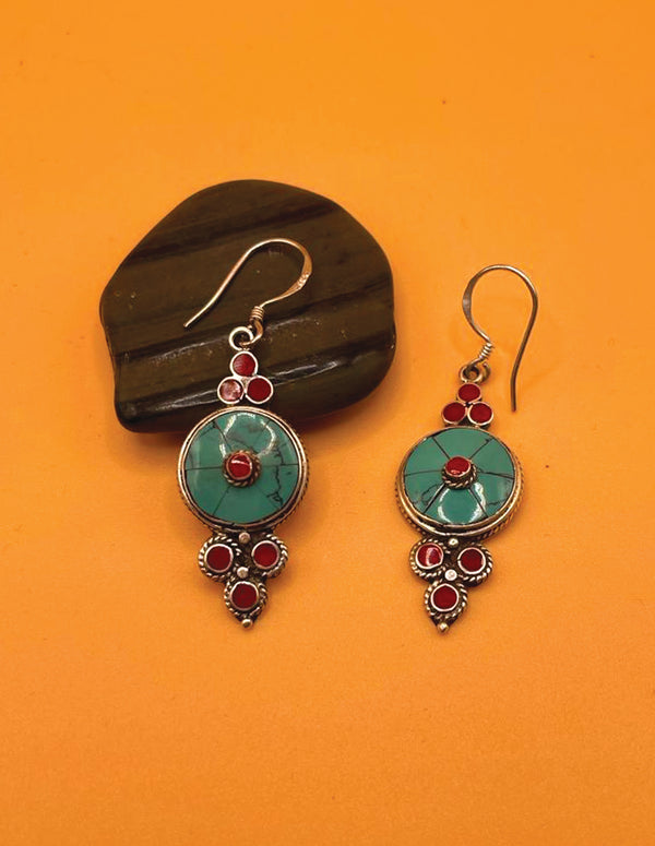 Sterling Silver Gemstone Tibetan Moon Earrings