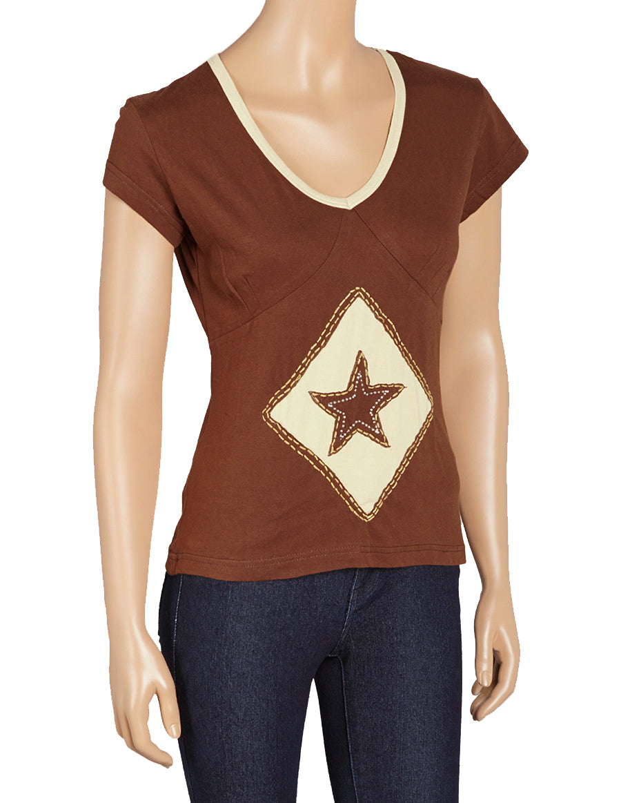 Cap Sleeve Cotton Top with Star and Diamond Patch
