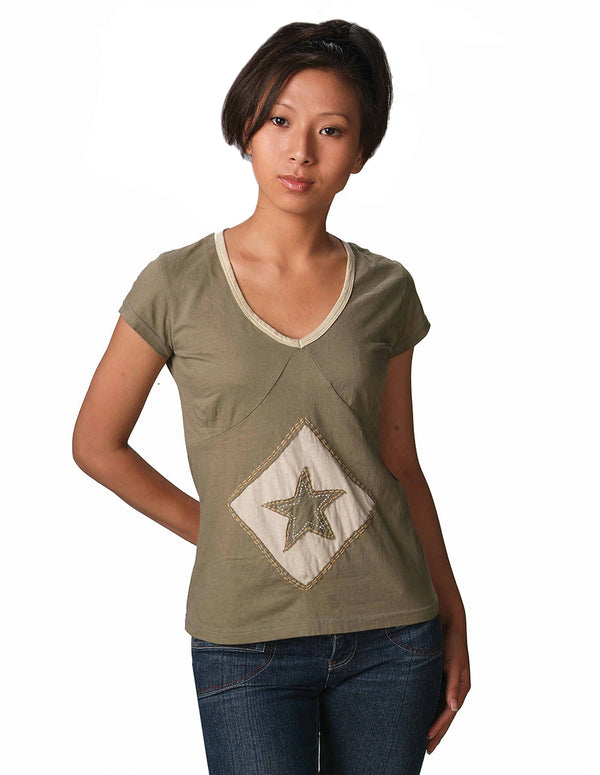 Cap Sleeve Cotton Top with Star and Diamond Patch