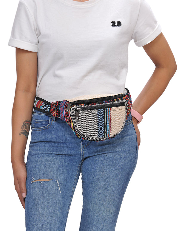 Tribal Striped Hemp and Cotton Fanny Pack