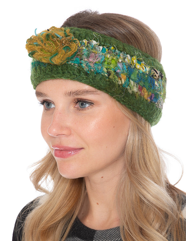 Woolen with Floral Accent and Recycled Silk Stripe Headband