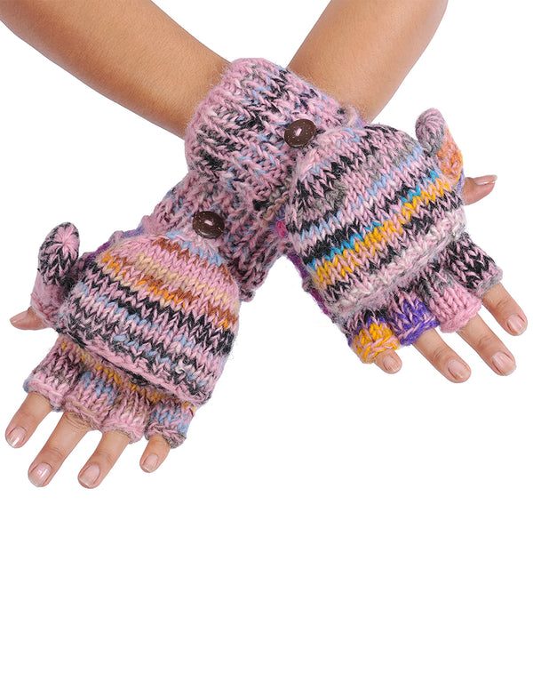 Melange Tribal Pattern Woolen Hunter Gloves