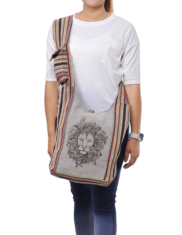 Tribal Lion Printed Cotton Hobo Bag