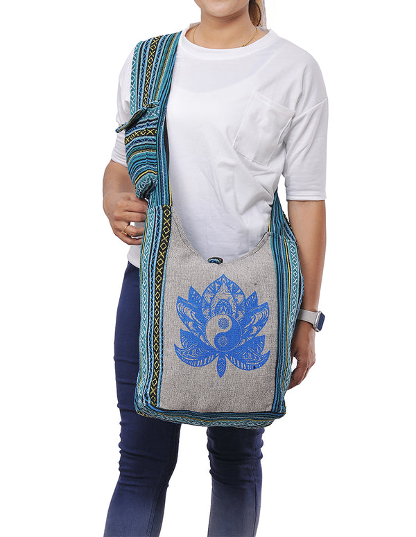Ying Yang Leaf Printed Cotton Hobo Bag