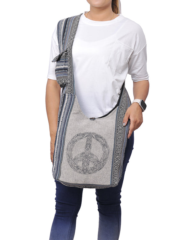Tribal Peace Printed Cotton Hobo Bag
