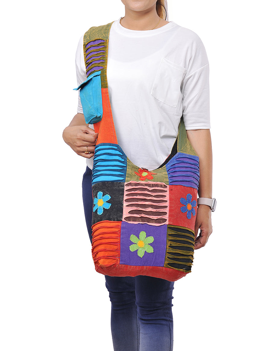 Floral Multicolor Cotton Hobo Bag