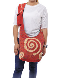 Spiral Embroidery Cotton Hobo Bag Red