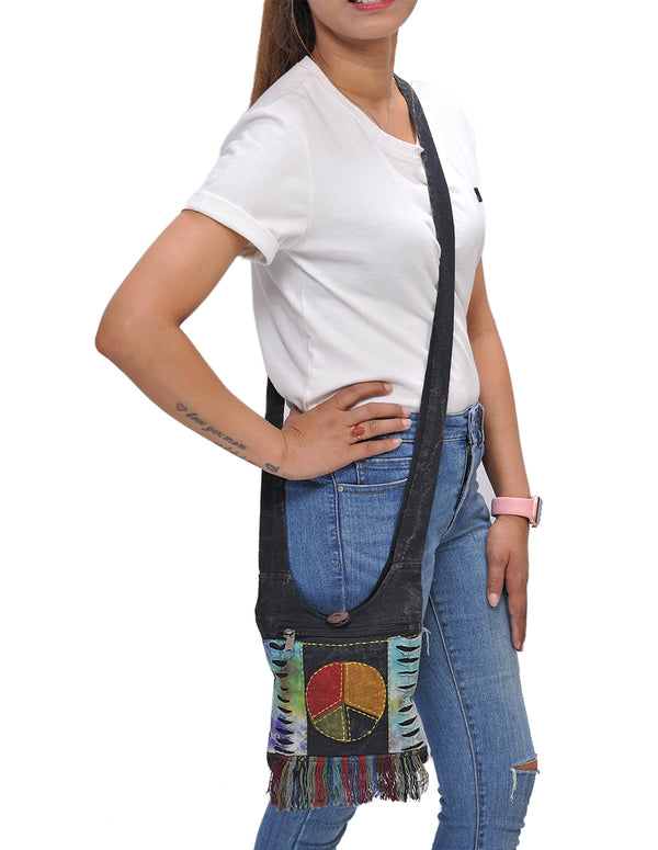 Peace Patched Cotton Mini Hobo Bag