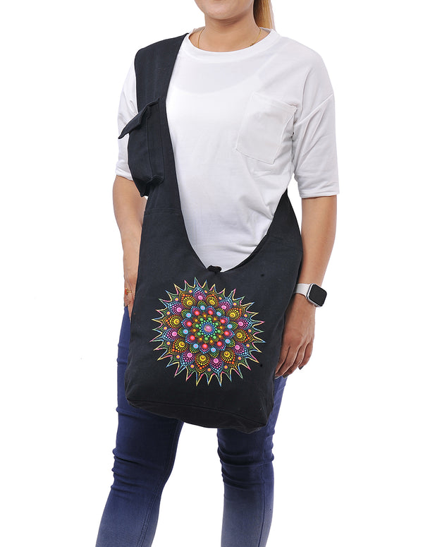 Black Mandala Printed Hobo Bag