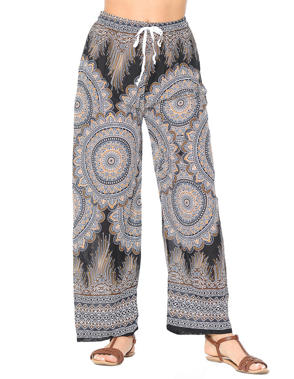 Multi Mandala Printed Open Bottom Casual Lightweight Pants