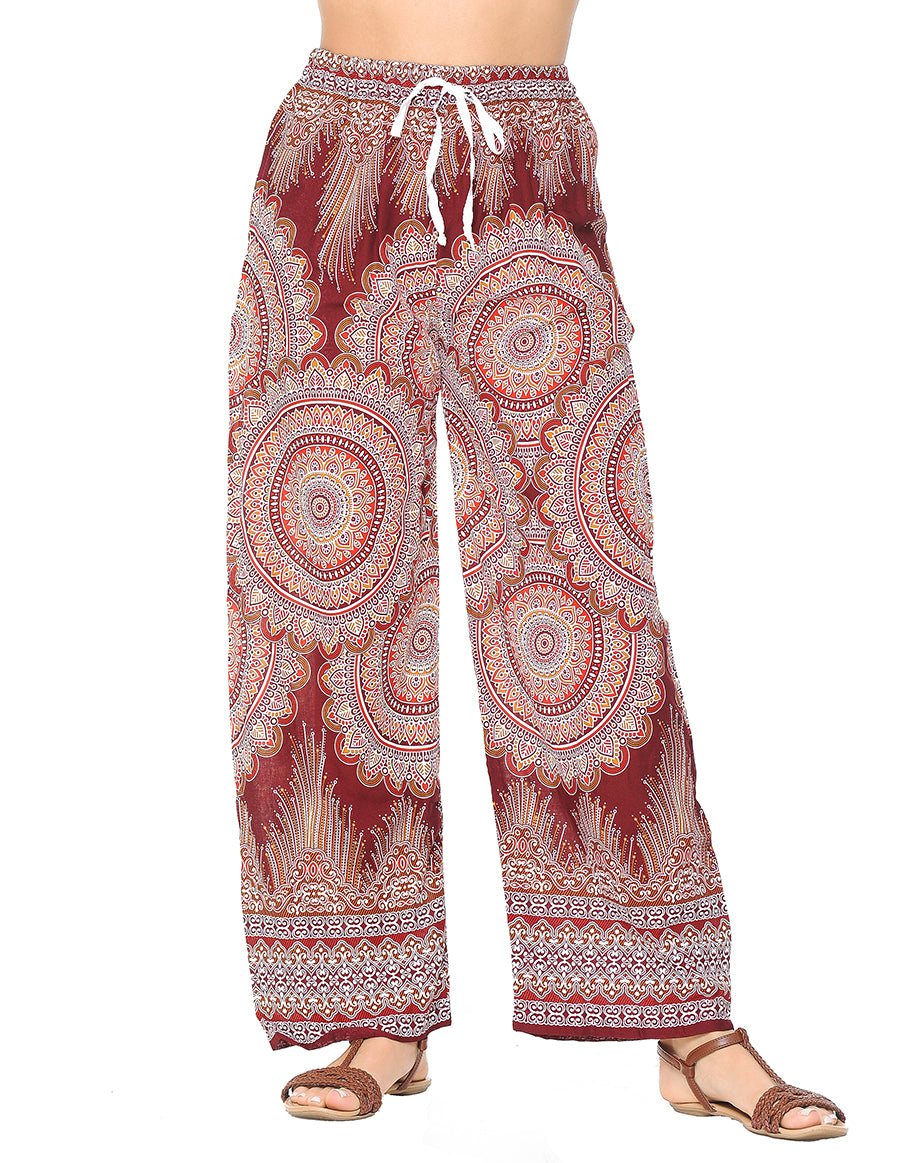 Multi Mandala Printed Open Bottom Casual Lightweight Pants