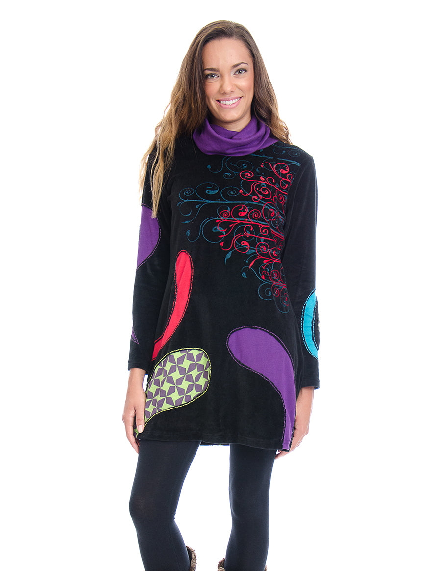 Black and Purple Abstract Cotton Tunic