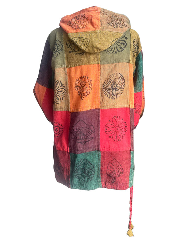 Square Patched Hand Printed Colorful Unisex Hoodie