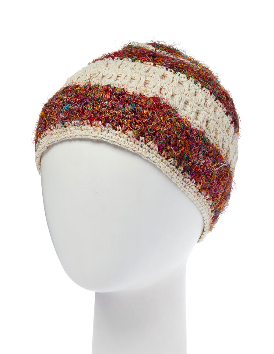 Women's Crochet Cotton and Recycled Silk Beanie