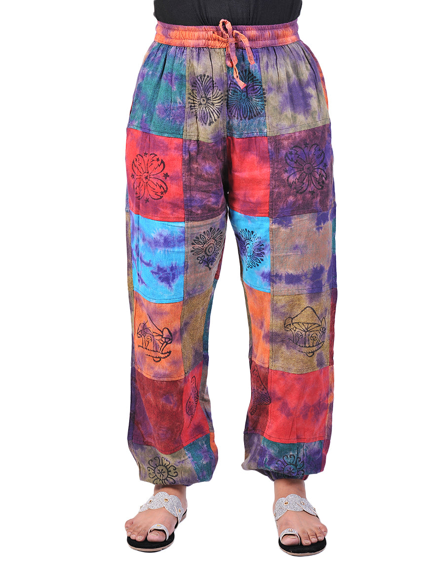 Hand Printed Colorful Cotton Joggers