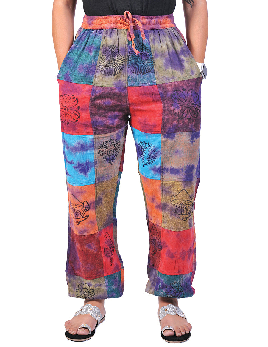 Hand Printed Colorful Cotton Joggers