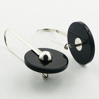 Black Agate Disc sterling Silver Earrings