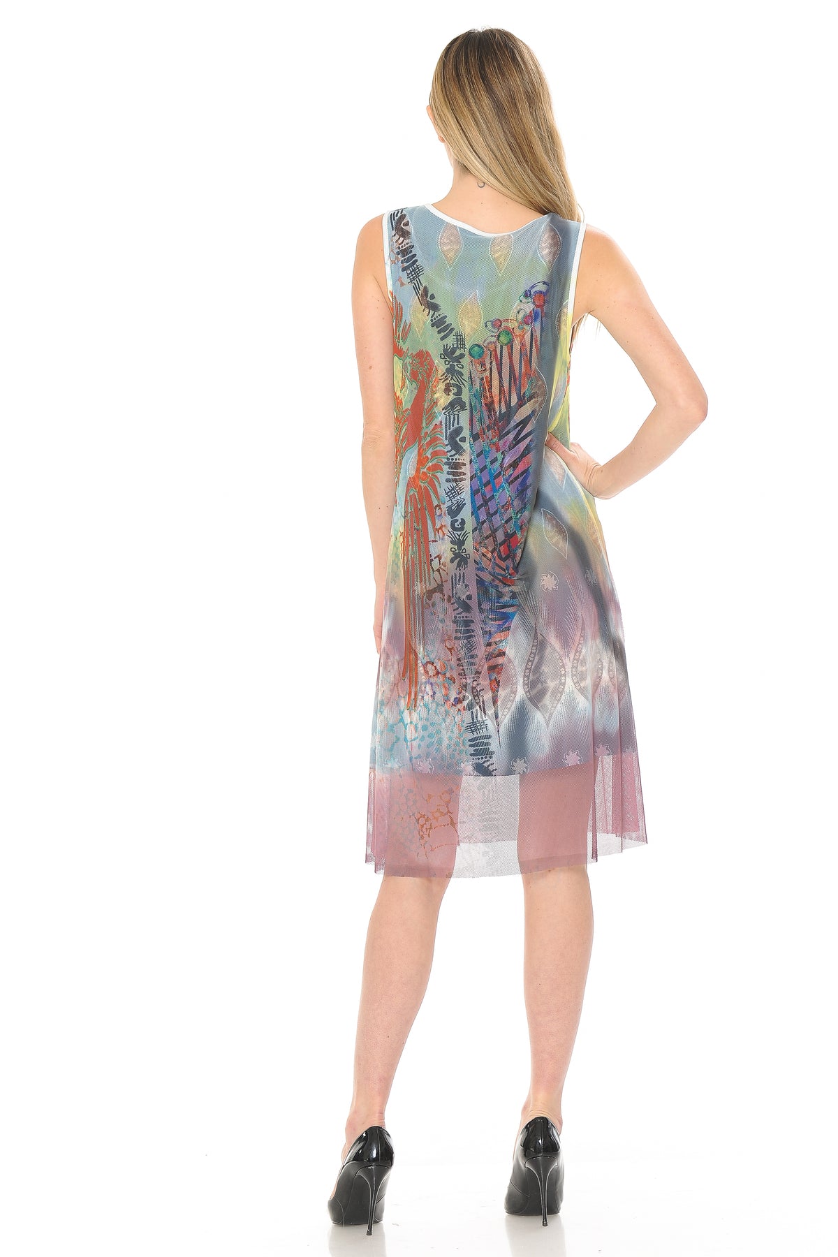 Abstract Print Mesh Lined Dress