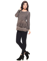 Brown Lace & Ruffles Full Sleeve Top
