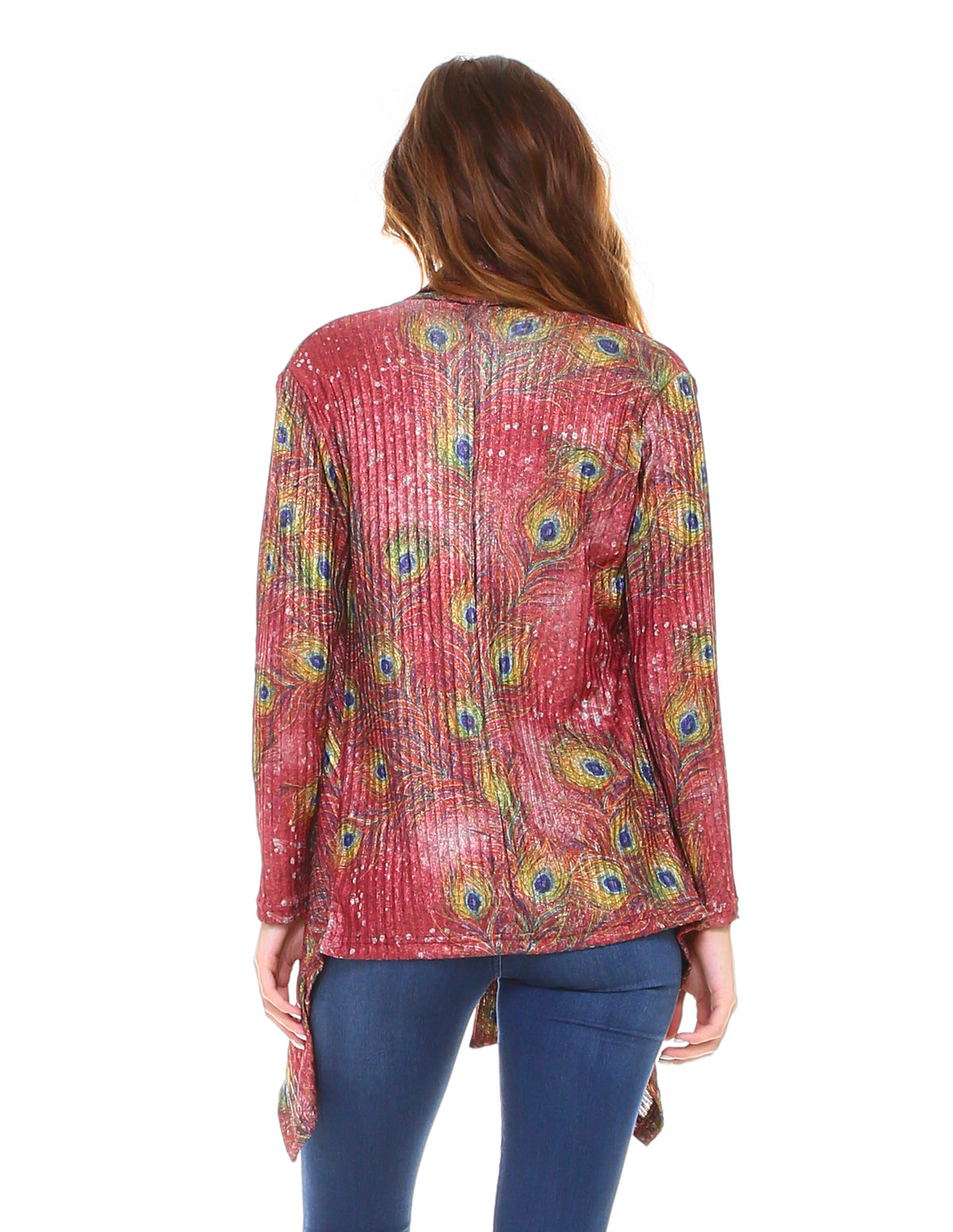 Peacock Feathers Cardigan Red