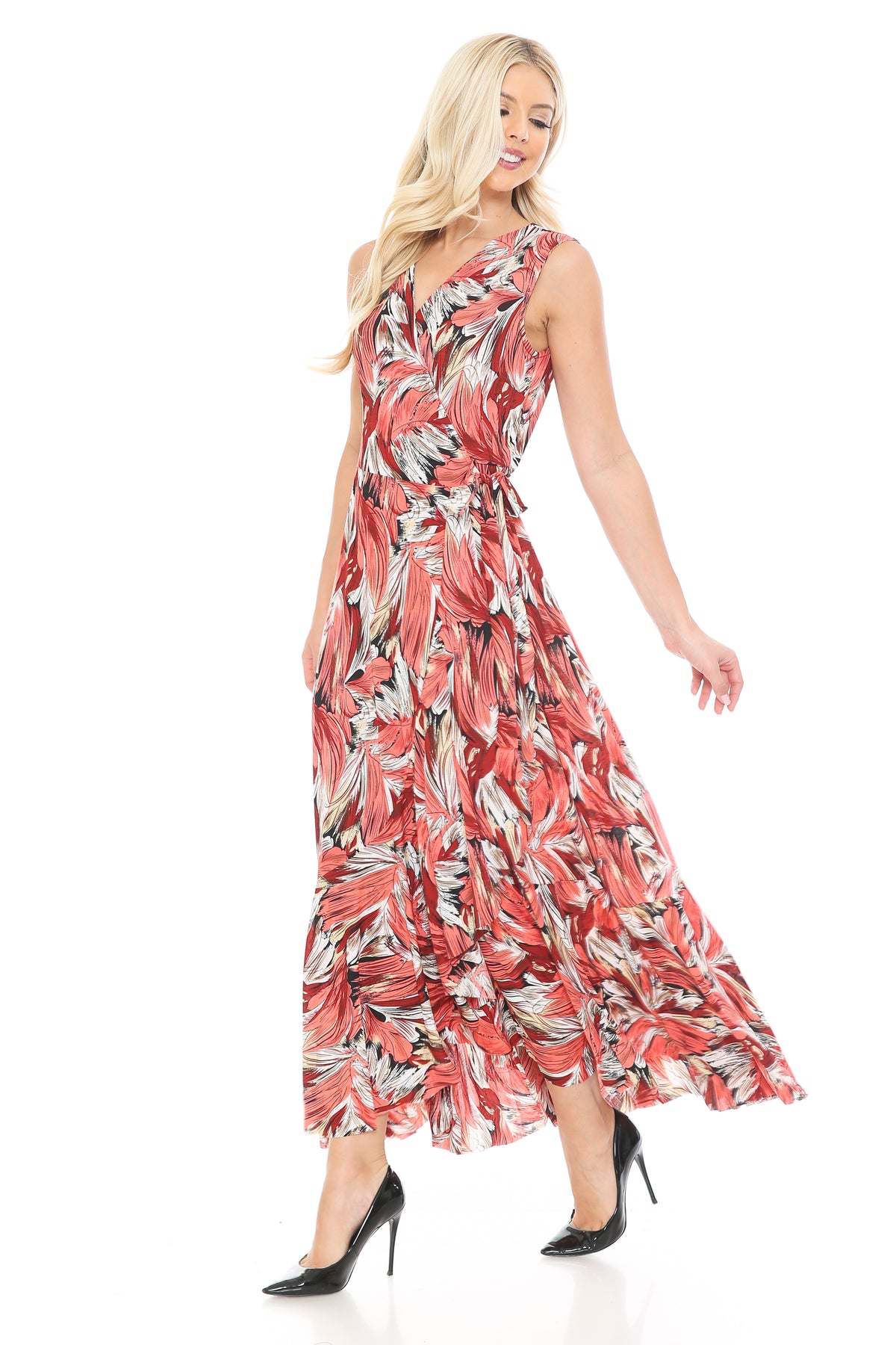 Abstract Floral Wrap Maxi Dress