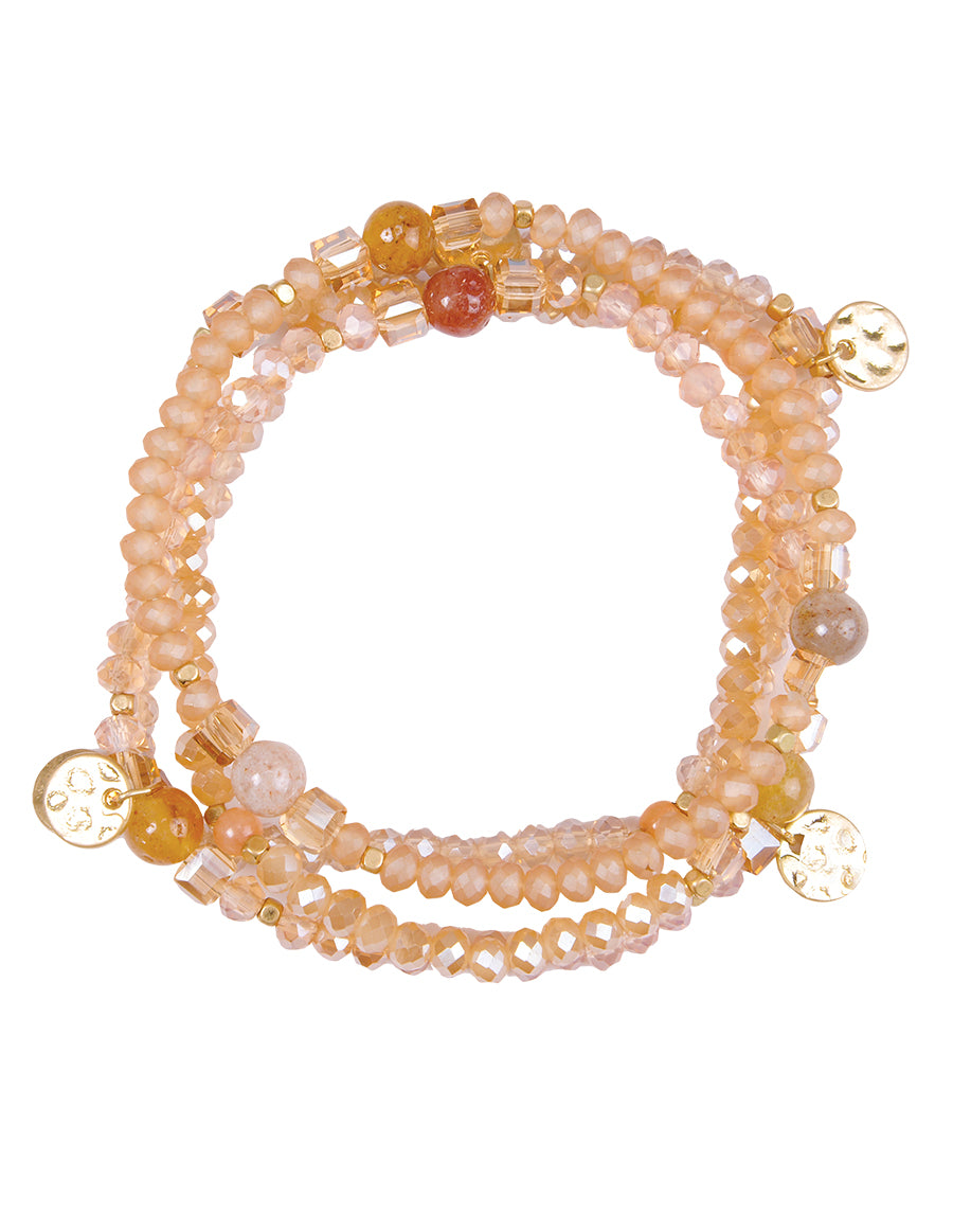 Peach Crystal & Charms Stretchy Bracelet