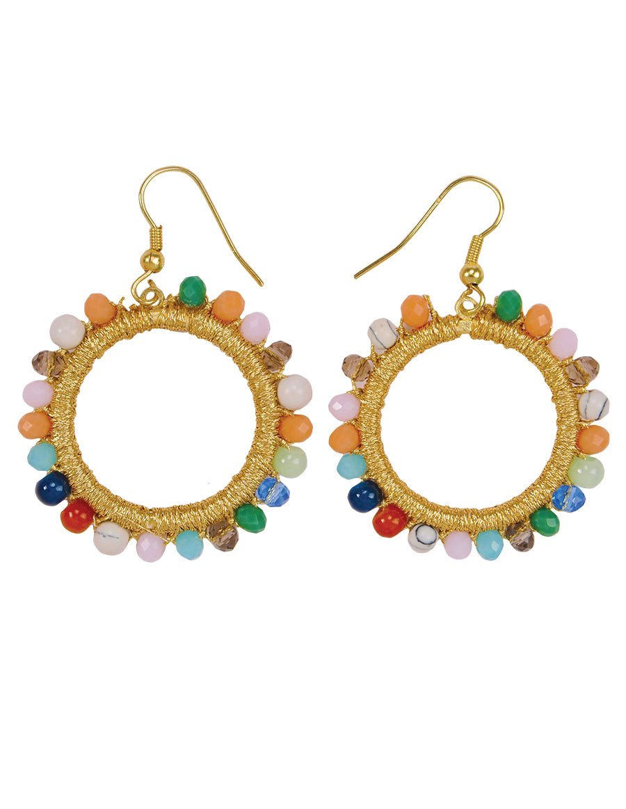 Gemstone Beads Hoop Earrings