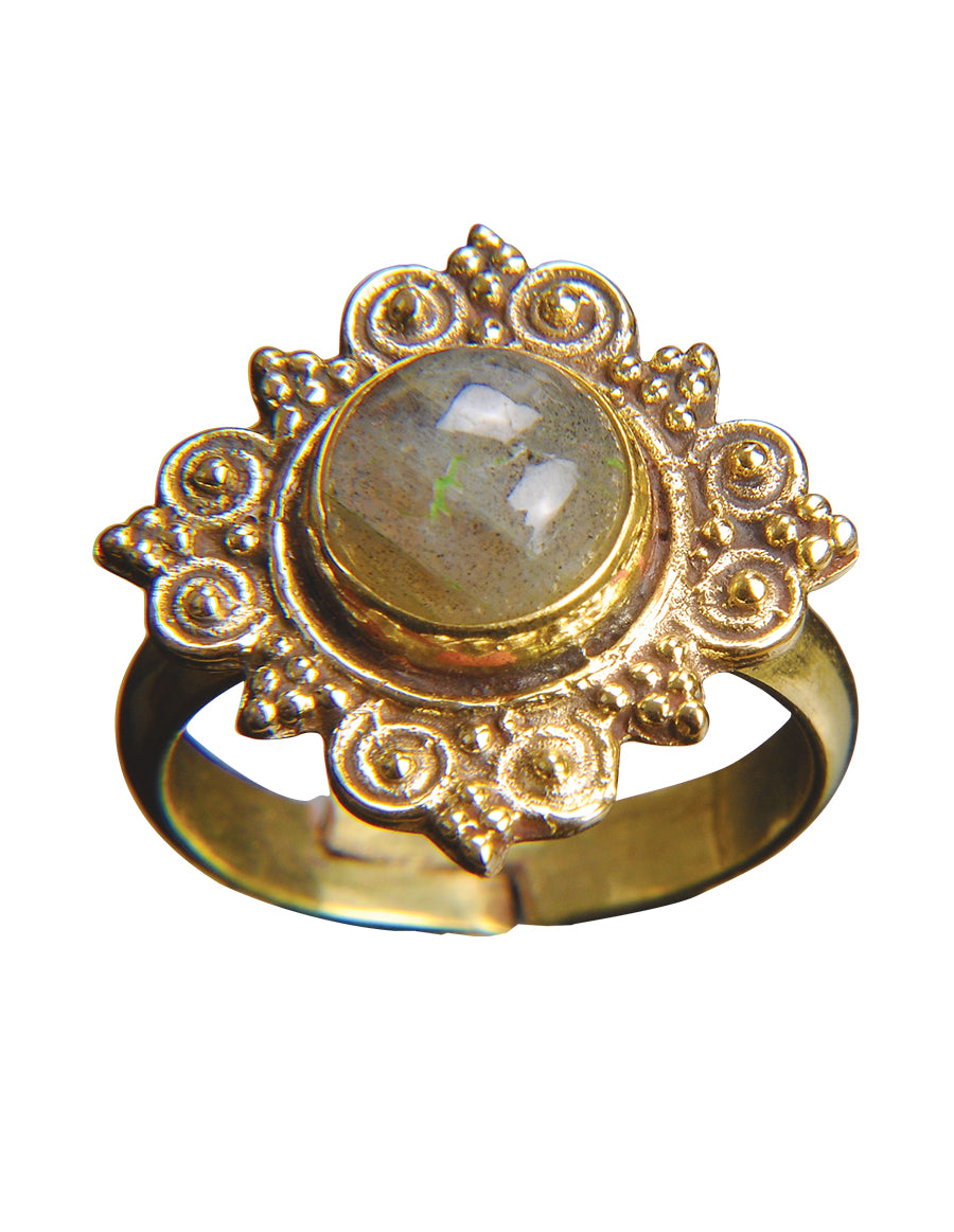 Gemstone Filigree Gold Adjustable Ring