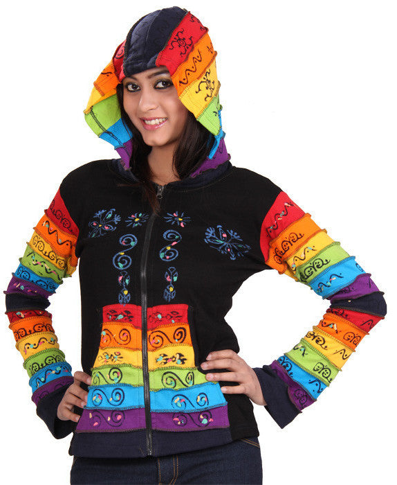 Rainbow Sleeves Black Hooded Jacket (Plus also available)