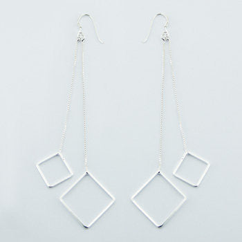 Squares on Chains Sterling Silver Earrings