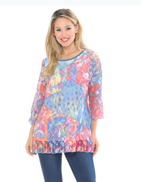 Multi Color Lace 3/4 Sleeve Top