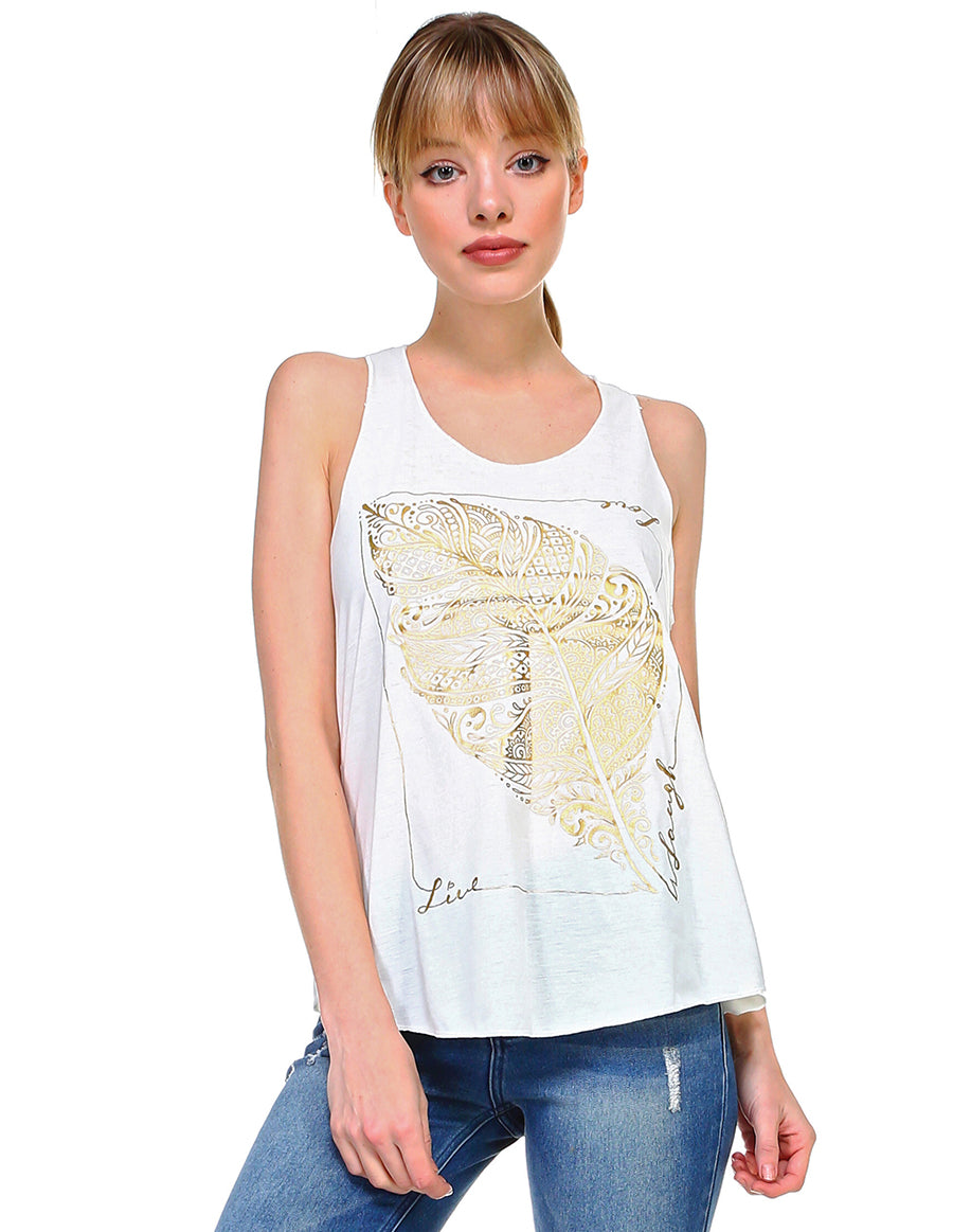 Feather Foil Print Graphic Tank