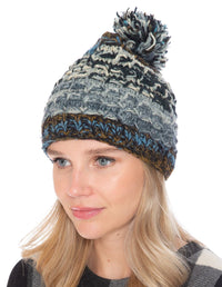 Multi Color Wool Beanie Hat with Pom Pom