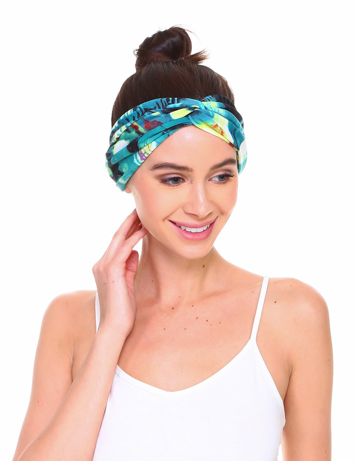 Teal Abstract Print Front Knot Headband